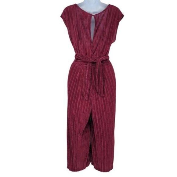 Anthropologie Maeve Sonata Wine Pleated Wide Leg Cropped Jumpsuit Size 4 - Picture 7 of 8